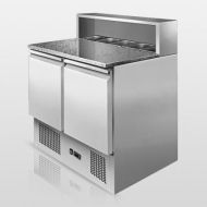 2 Door Pizza Prep Saladette Marble Top With 5x1/6 GN Pans/Lids 100mm