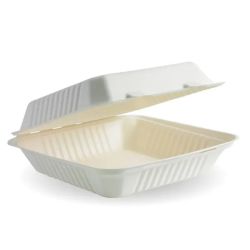 White Bagasse Meal Box 1 Compartment 9x9 Inch - Box of 200