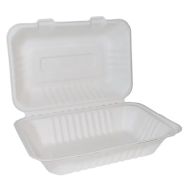 White Bagasse Clamshell Box - 9 x 6 Inches - Box 250