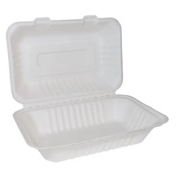 White Bagasse Clamshell Box - 9 x 6 Inches - Box 250