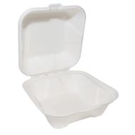 Bagasse Burger Box Clamshell White 6 Inch - Box of 400