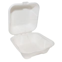 Bagasse Burger Box Clamshell White 6 Inch - Box of 400 Bagasse Burger Box Clamshell White 6 Inch - Box of 400