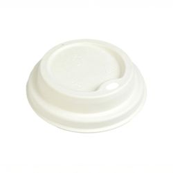 White Bagasse Domed Cup Lids for 12/16oz  - Box of 1000