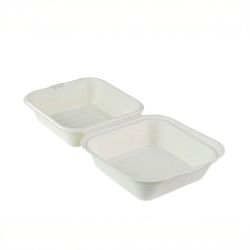 Bagasse Takeaway Boxes 6 Inch Square Clamshell  - Pack of 400