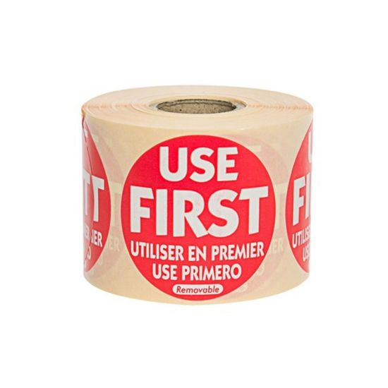 Red Removable Use First Labels - Roll Of 500 FL1012