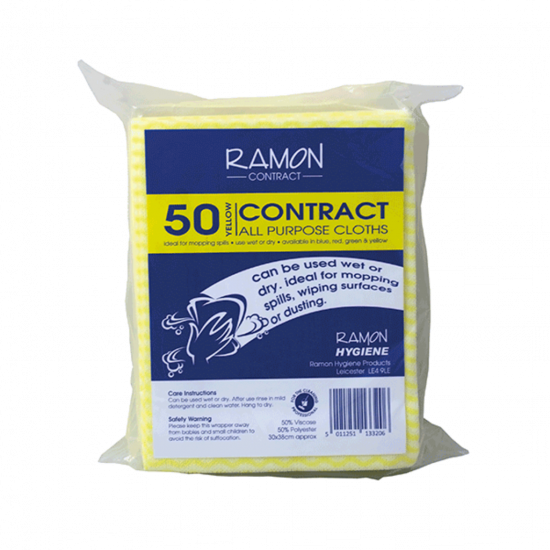 Contract Yellow All Purpose Non-Woven Lightweight Cloths - Pack Of 50 GW5031