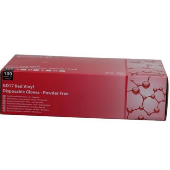 Red Vinyl Powder Free Gloves - Medium - Box Of 100 PP1040