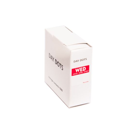 Wednesday 25 X 25mm Square Day Dot Label - Roll Of 1000 FL1003 Wednesday 25 X 25mm Square Day Dot Label - Roll Of 1000 FL1003
