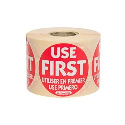 Red Removable Use First Labels - Roll Of 500