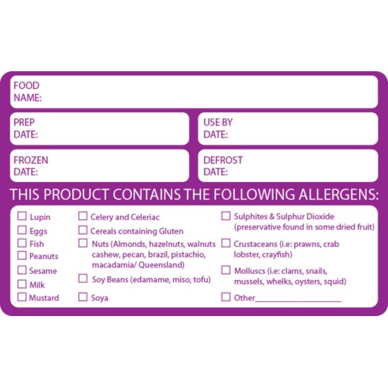 Allergen Contents Label - Date & Prep Info 60 X 95mm - Roll Of 500 FL1050 Allergen Contents Label - Date & Prep Info 60 X 95mm - Roll Of 500 FL1050