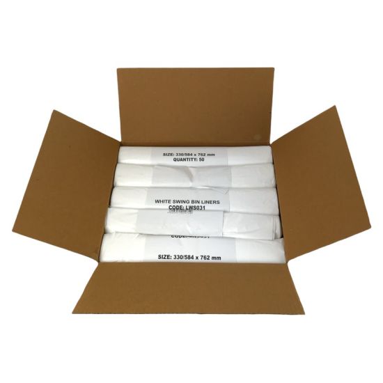 White Strong 13x23x30 Inch Swing Bin Liners - Box Of 500 WM1021 White Strong 13x23x30 Inch Swing Bin Liners - Box Of 500 WM1021