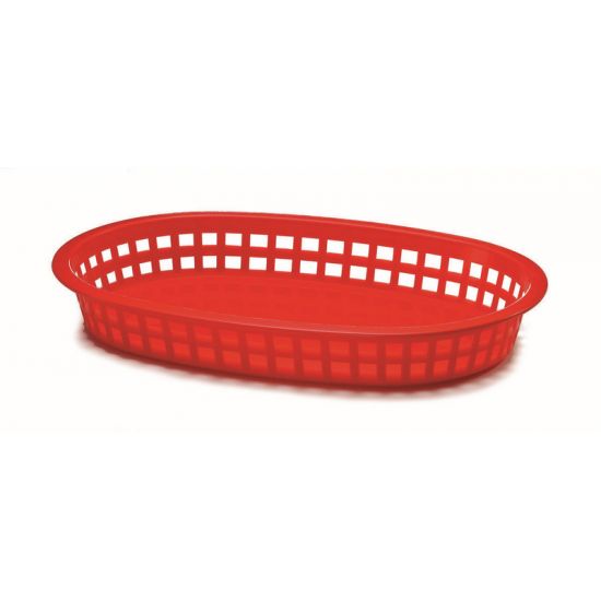 Chicago Oval Plastic Red Basket 10.5x7x1.5 Inches Qty 12 IG 1076R