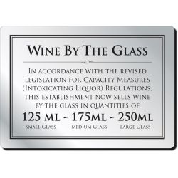 Wine By The Glass (125 - 175 - 250ml) Bar Sign - Aluminium (14.8 X 21cm) (Each)
