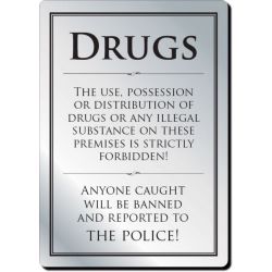 Drugs Bar Sign - Aluminium (29.7 X 21cm) (Each)
