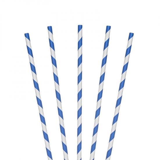 Blue & White 100 Biodegradable 8inch Paper Drinking Straw 6mm Diameter - Pack of 250 BP3017250