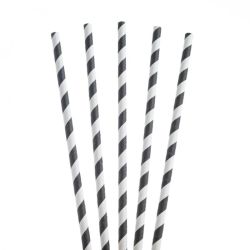 Black and White Stripe Paper Straws 8 Inch (200mm) x 6mm Bore - Pack 250