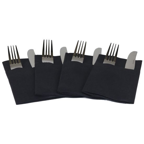 Black Luxury Linen Feel Airlaid Paper Pocket Napkins 40cm Pack of 50 Black Luxury Linen Feel Airlaid Paper Pocket Napkins 40cm Pack of 50