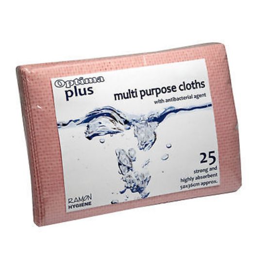 Red Anti-Bacterial Multi-Purpose Absorbent Cloths - Pack Of 25 GW5012