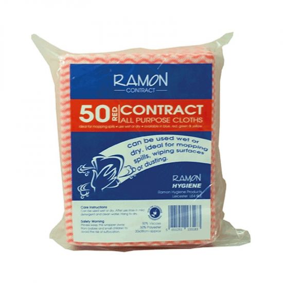 Contract Red All Purpose Non-Woven Lightweight Cloths - Pack Of 50 GW5030