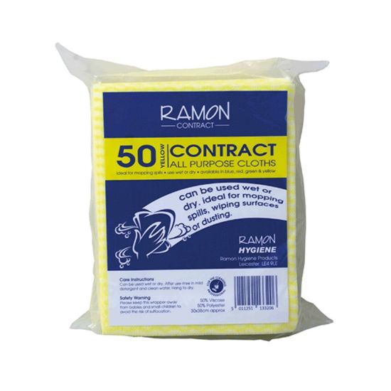 Contract Yellow All Purpose Non-Woven Lightweight Cloths - Pack Of 50 GW5031