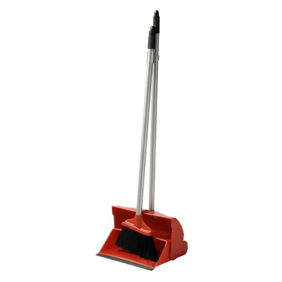 Red Long Handled Lobby Dust Pan & Brush Set JE1043