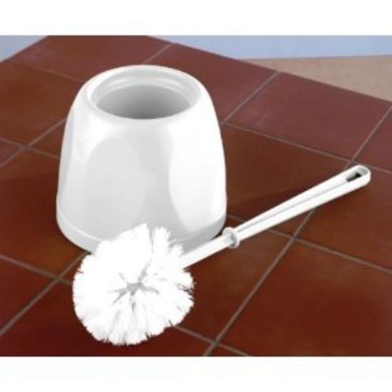 White Round Enclosed Toilet Brush & Holder Set JE7006