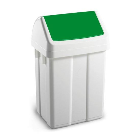 50 Litre White Swing Bin With Green Colour Coded Lid WM2009