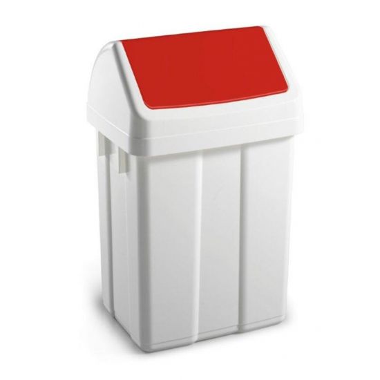 50 Litre White Swing Bin With Red Colour Coded Lid WM2010