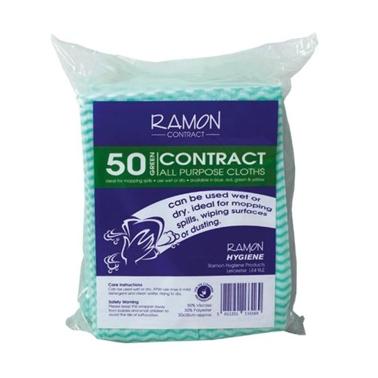 Contract Green All Purpose Non-Woven Lightweight Cloths - Pack Of 50 GW5029 Contract Green All Purpose Non-Woven Lightweight Cloths - Pack Of 50 GW5029