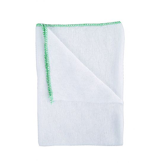Heavy Duty White Dishcloth - Green Colour Coded Border - Pack Of 10 GW2011
