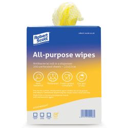 Yellow All Purpose Anticbacterial Cloth - Roll of 200 in a Portable Dispenser