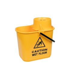 Yellow 15lt Mop Bucket & Wringer - Printed with Caution Wet Floor
