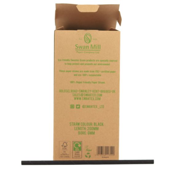 Black Paper Drinking Straws - 100% Compostable and Vegan Friendly - Pack of 250