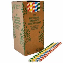 Jumbo Recyclable Paper Drinking Straws Multicolour 225mm 11mm Bore - Pack 100
