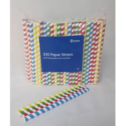 225 x 11mm Multi Coloured Jumbo Paper Straw Pack Of 250 Pack of 250