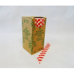 195 x 5mm Red And White Paper Straw Pack Of 250 Pack of 250
