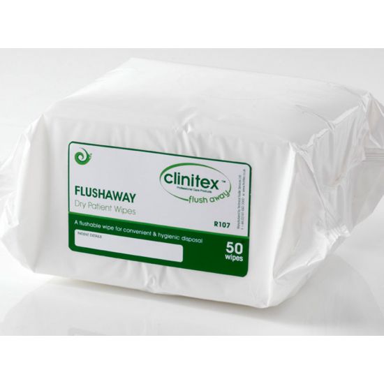Clinitex Flushaway Dry Patient Wipes - Pack Of 50 PAP5007