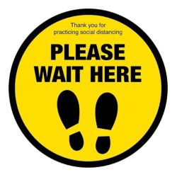 Please Wait Here with Symbol Social Distancing Floor Graphic - 200mm