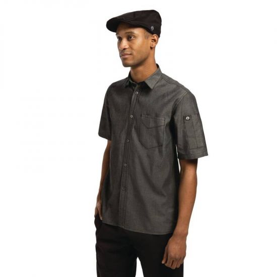 Chef Works Unisex Detroit Denim Short Sleeve Shirt Black S URO B075-S