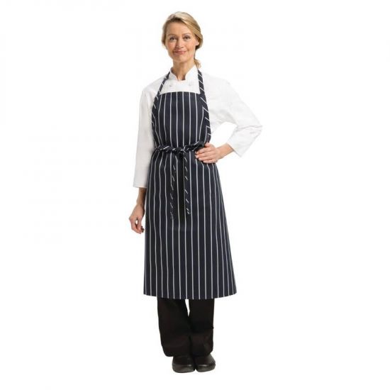 Chef Works Premium Woven Apron Navy And White Stripe URO B249