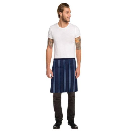 Chef Works Urban Presidio Navy Satin Stripe Half Bistro Apron URO B452