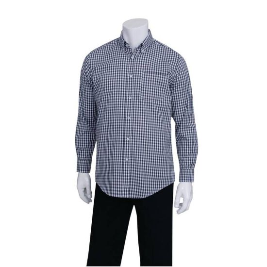 Uniform Works Mens Dress Shirt Dark Navy Gingham L URO B676-L