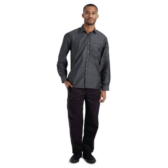 Chef Works Urban Detroit Long Sleeve Denim Shirt Black M URO B775-M Chef Works Urban Detroit Long Sleeve Denim Shirt Black M URO B775-M