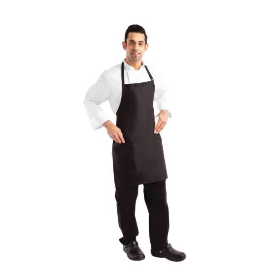 Chef Works Two Patch Pocket Bib Apron Black URO B780