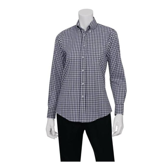 Uniform Works Womens Dress Shirt Dark Navy Gingham L URO B877-L Uniform Works Womens Dress Shirt Dark Navy Gingham L URO B877-L