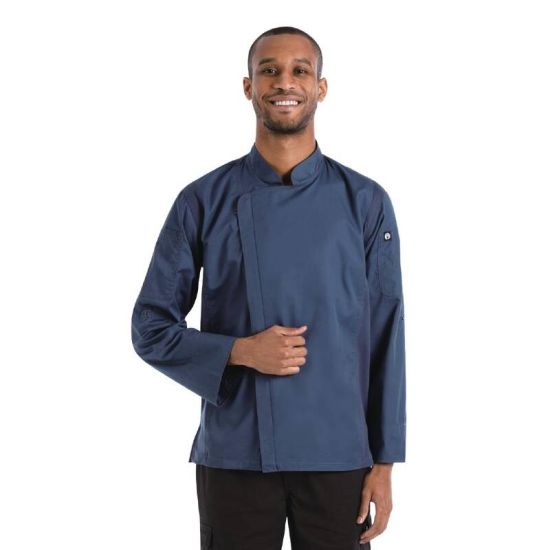 Chef Works Hartford Lightweight Zipper Unisex Chef Jacket Blue L URO BB084-L