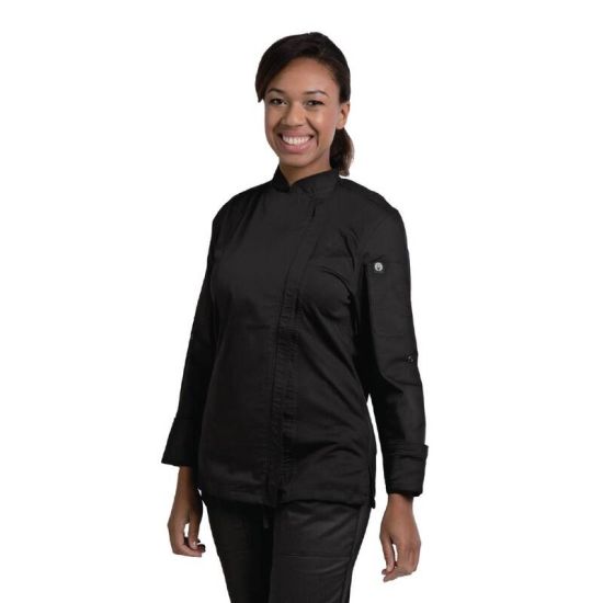 Chef Works Hartford Lightweight Zip Womens Chef Jacket Black XS URO BB090-XS