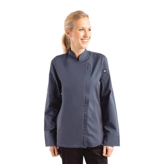 Chef Works Hartford Lightweight Zip Womens Chef Jacket Blue S URO BB091-S