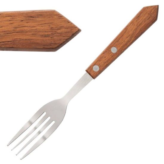 Steak Fork Wooden Handle 190mm Box of 12 URO C137