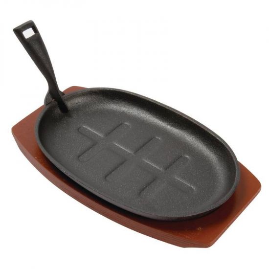 Olympia Cast Iron Oval Sizzler With Wooden Stand 280mm URO CC310